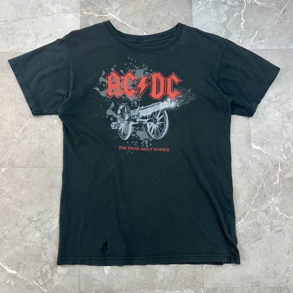 Vintage ACDC Graphic Tee Mens Small For Those About To Rock Distressed Shirt